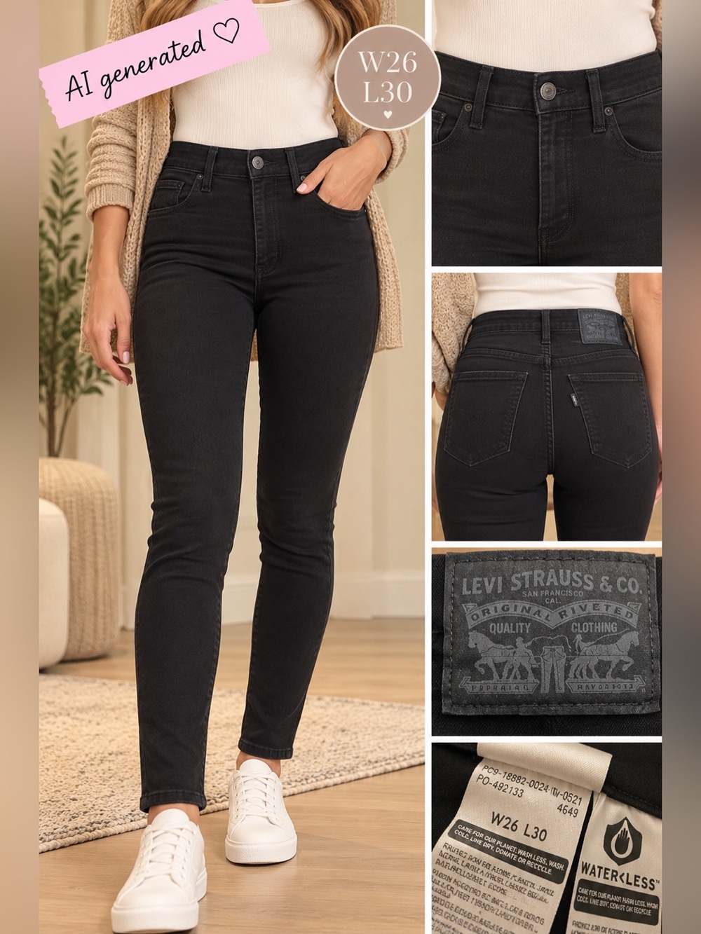 Levi’s 721 High Rise Skinny Jeans Black W26 L30